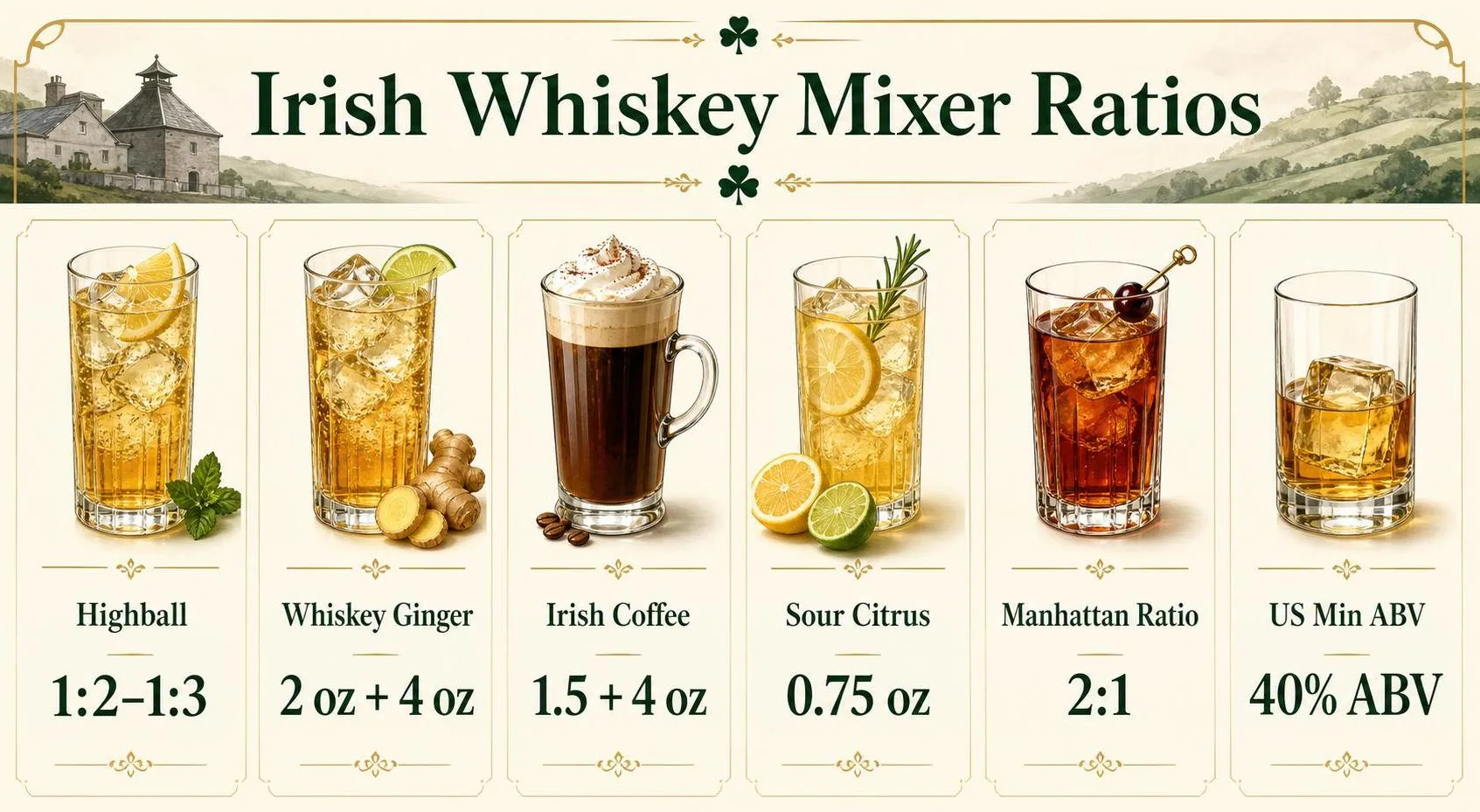 Irish Whiskey Mixer Ratios — key facts at a glance
