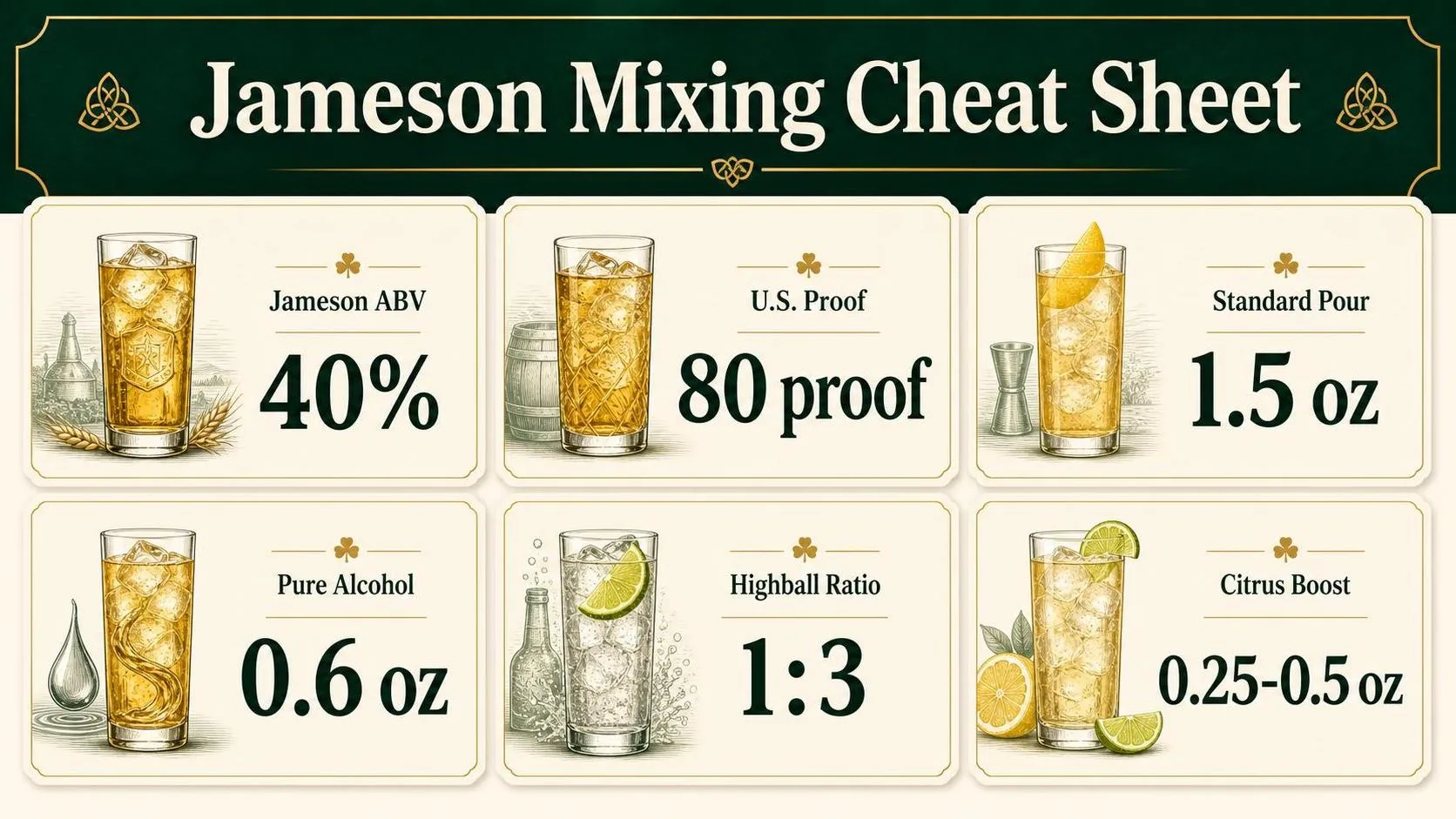 Jameson Mixing Cheat Sheet — key facts at a glance