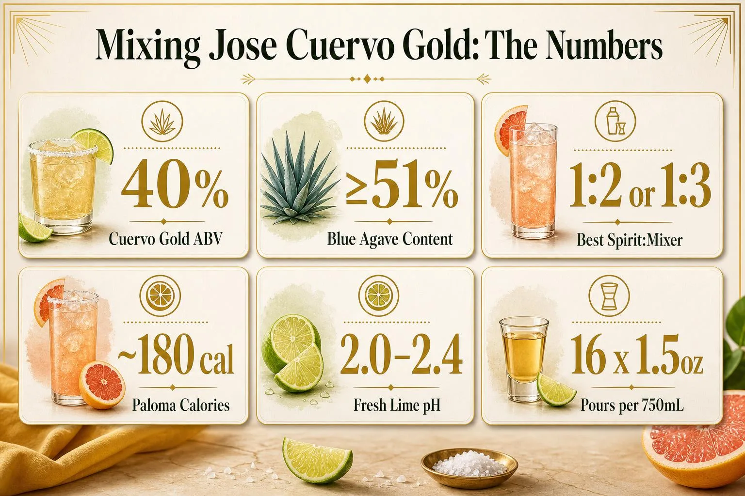 What To Mix With Jose Cuervo Gold? 1 Mixing Jose Cuervo Gold: The Numbers — key facts at a glance