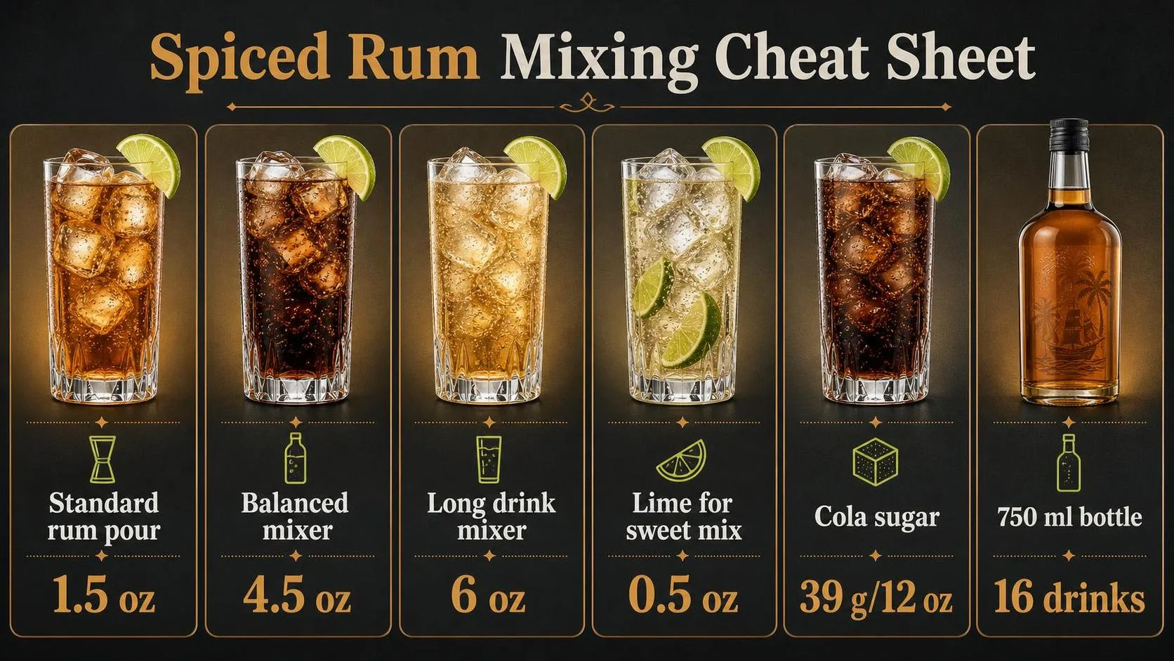 Spiced Rum Mixing Cheat Sheet — key facts at a glance