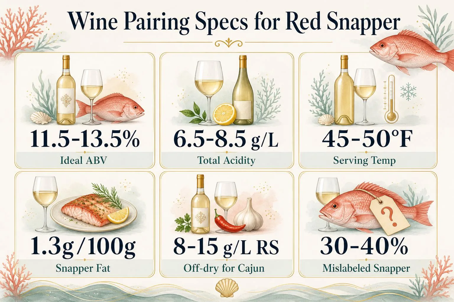 What Wine Pairs With Red Snapper? 1 Wine Pairing Specs for Red Snapper — key facts at a glance