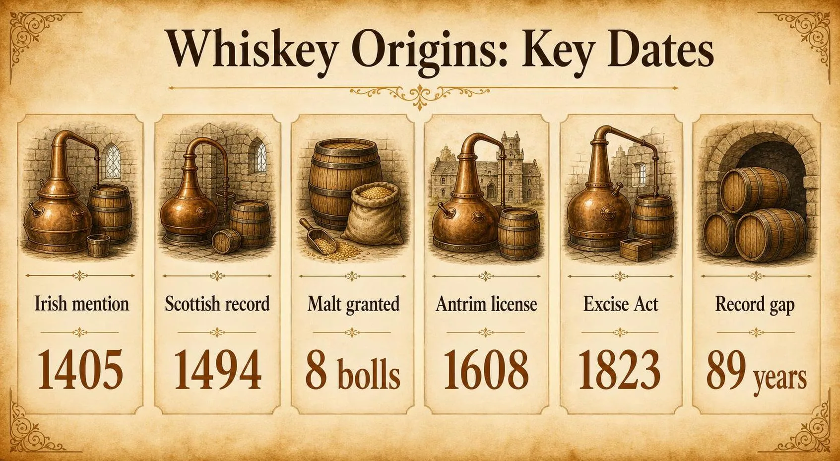 Whiskey Origins: Key Dates — key facts at a glance