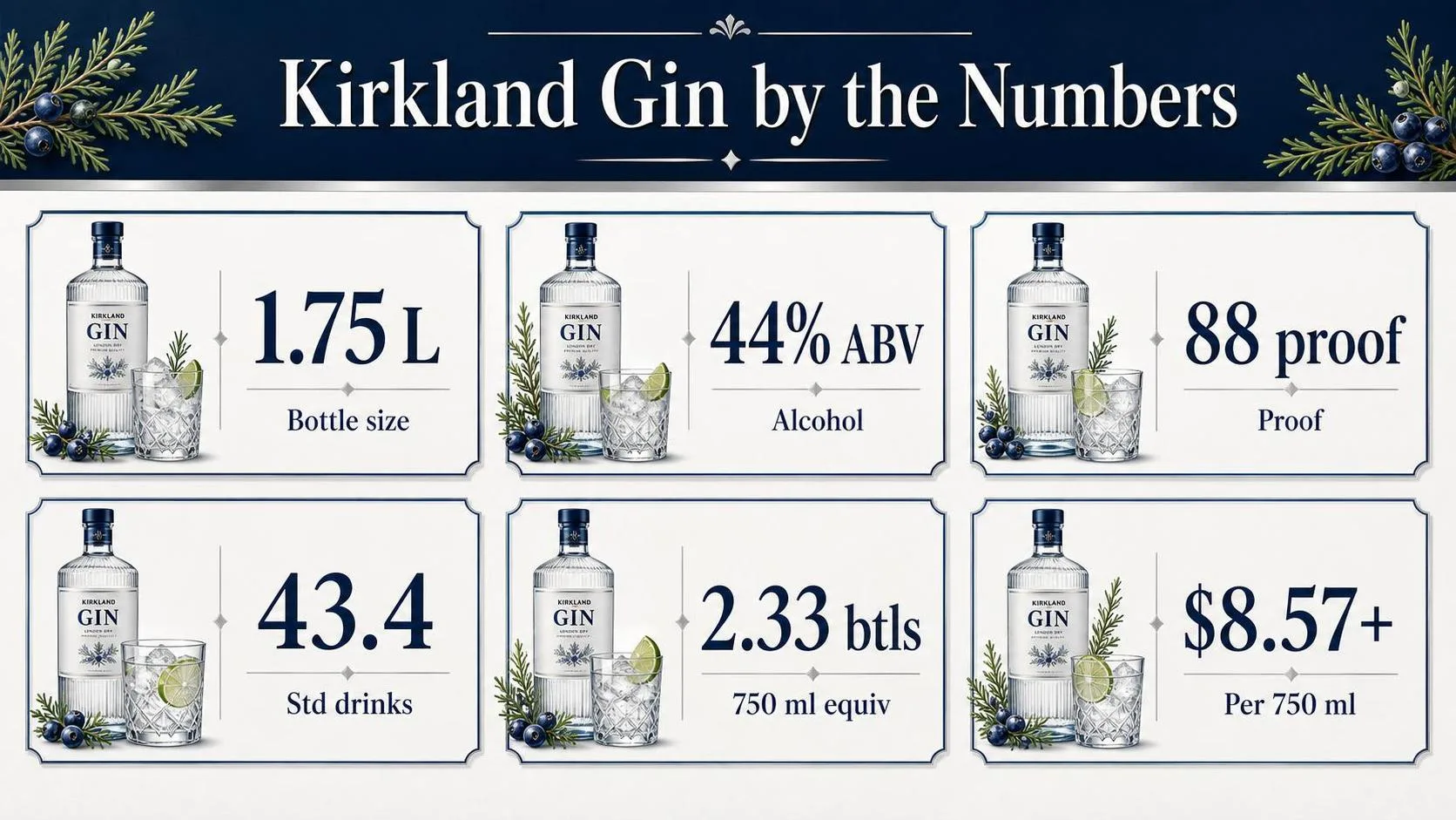 Kirkland Gin by the Numbers — key facts at a glance
