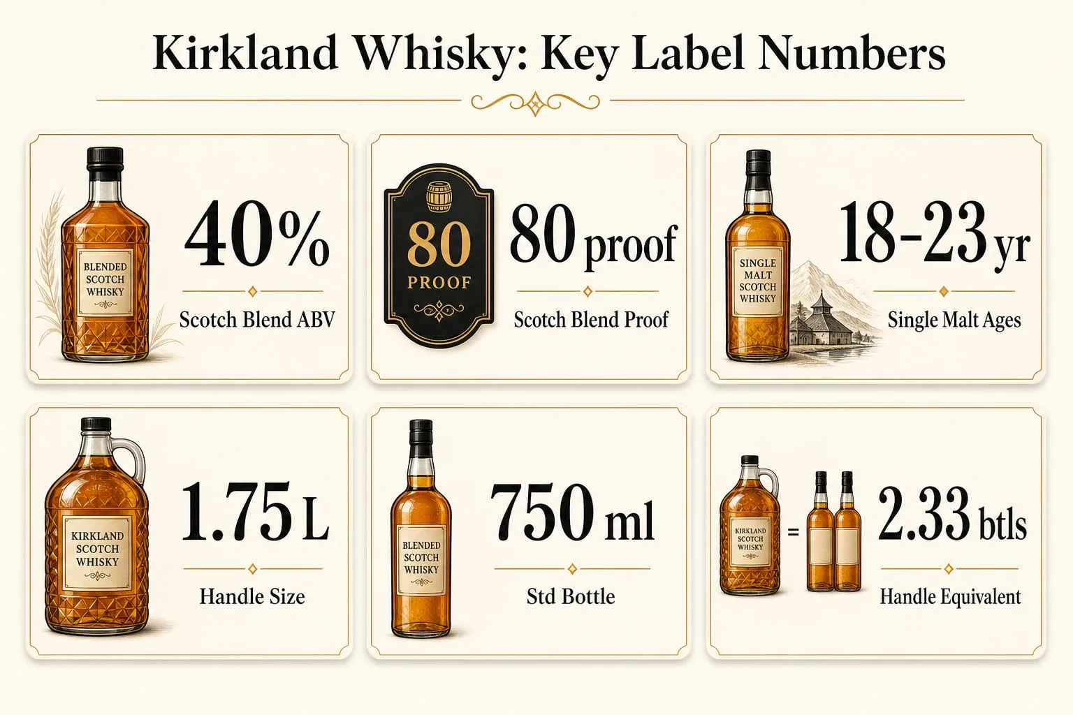 Kirkland Whisky: Key Label Numbers — key facts at a glance