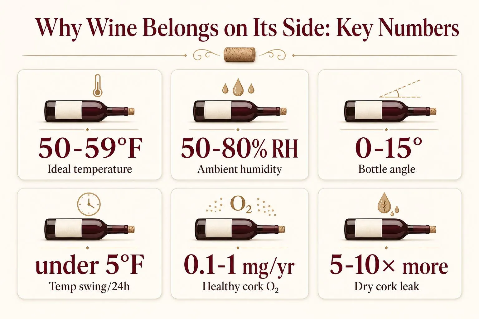 Why Store Wine On Its Side? Complete 2026 Guide for Proper Wine Storage 1 Why Wine Belongs on Its Side: Key Numbers — key facts at a glance