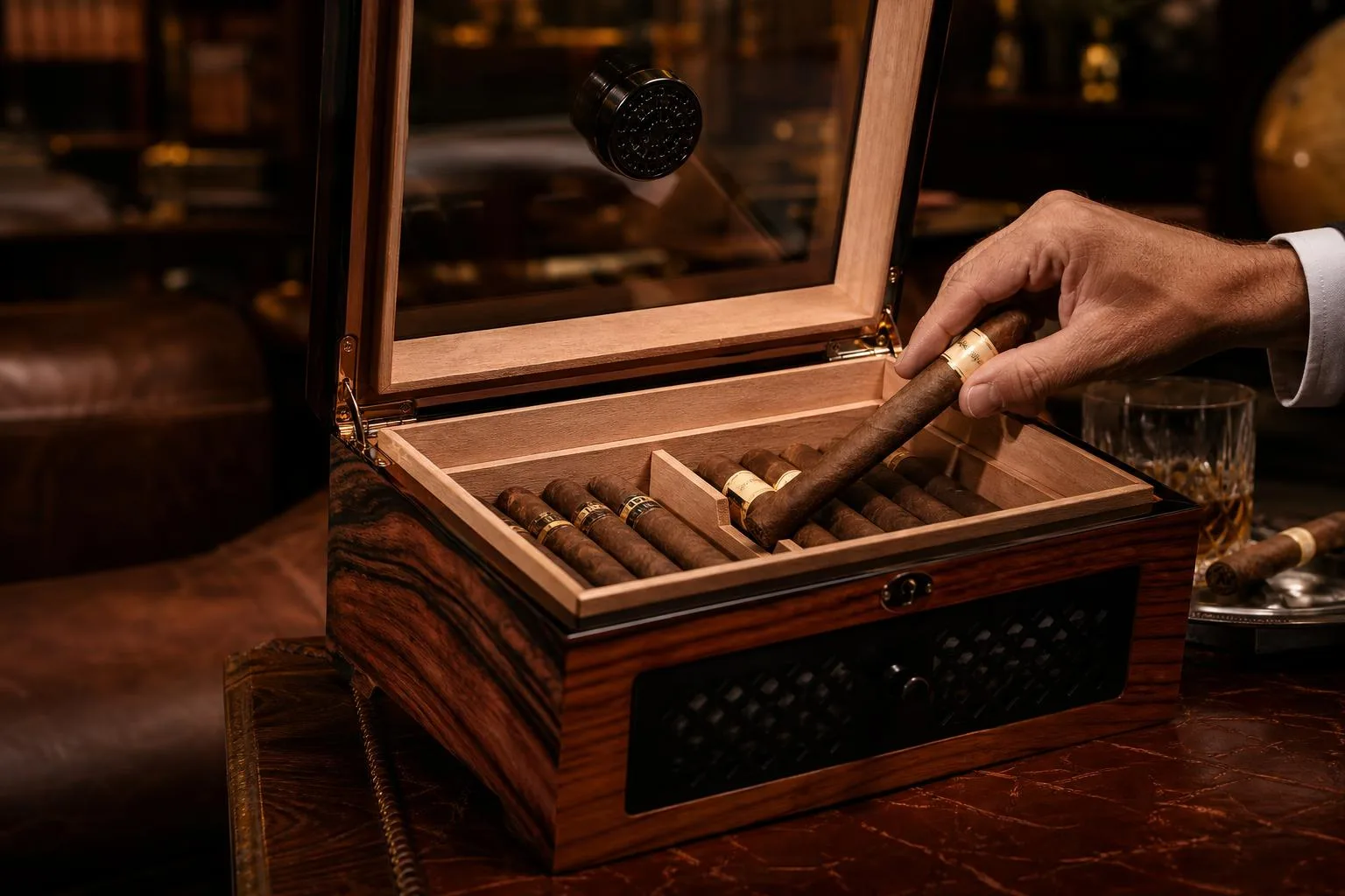 The Whynter Cigar Humidor shown in everyday use at home, as tested by FlightWineBar