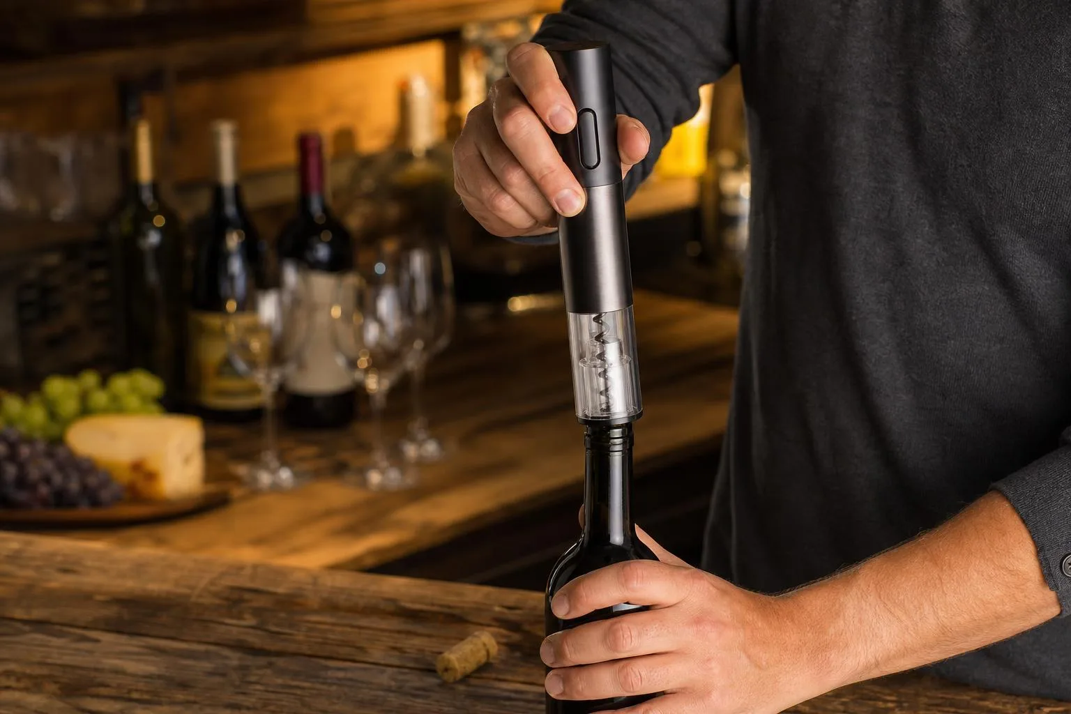 Wine Enthusiast Electric Wine Opener Review 2026 3 The Wine Enthusiast Electric Wine Opener shown in everyday use at home, as tested by FlightWineBar
