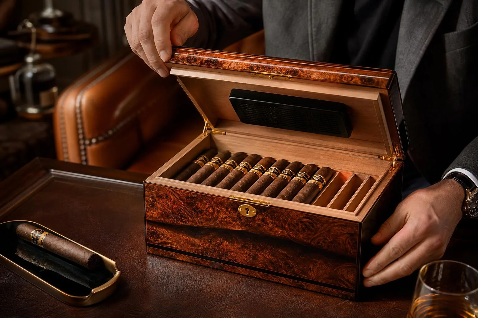 Woodronic Cigar Humidor Review 2026 3 The Woodronic Cigar Humidor shown in everyday use at home, as tested by FlightWineBar