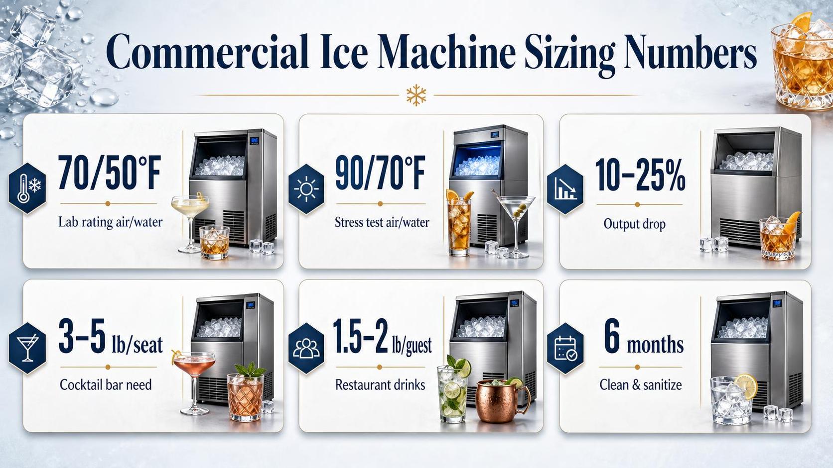 6 Tips for Buying Commercial Ice Machines 1 Commercial Ice Machine Sizing Numbers — key facts at a glance