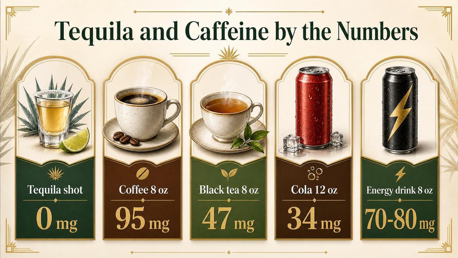 Tequila and Caffeine by the Numbers — the numbers side by side