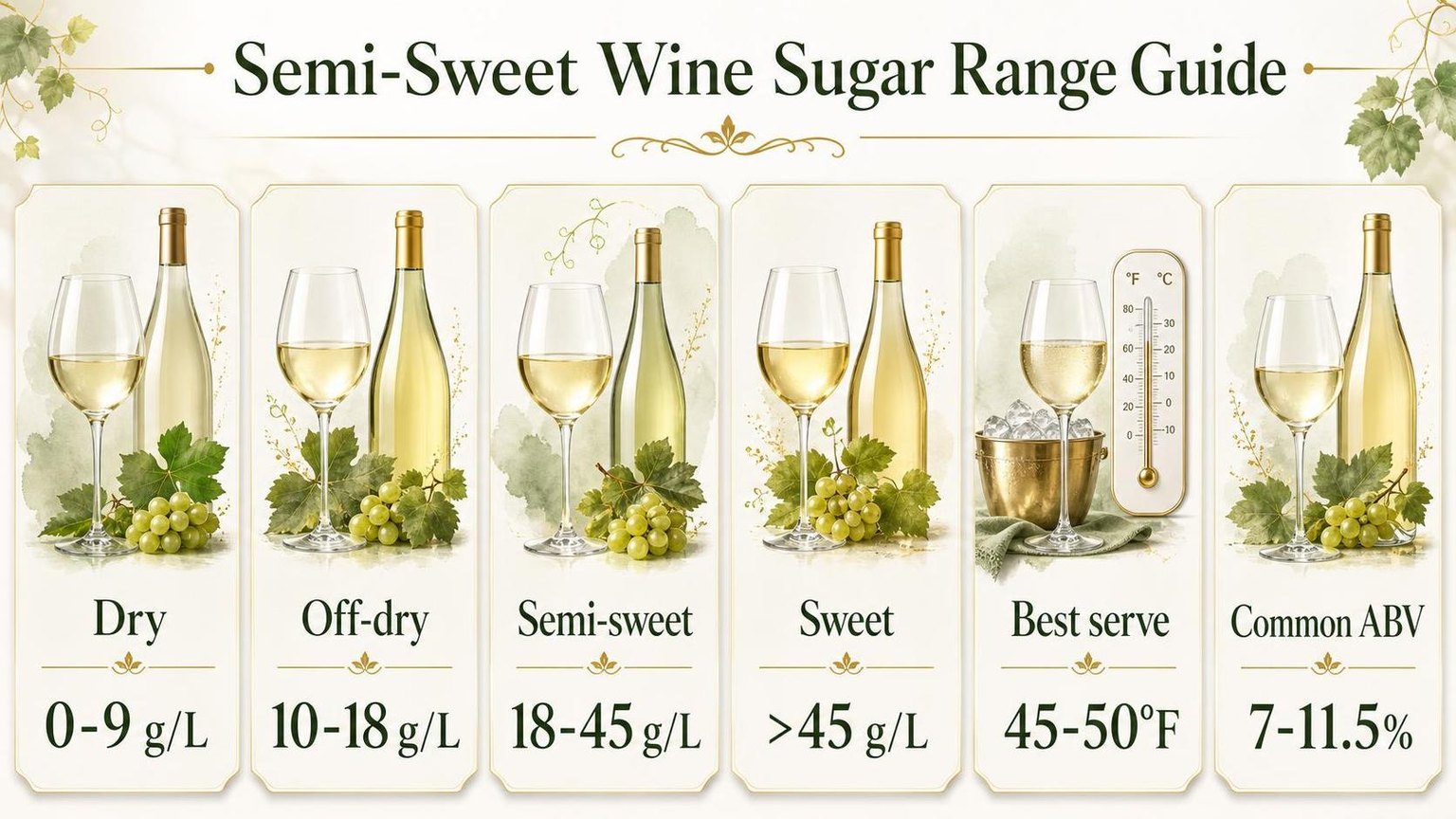 Semi-Sweet Wine Sugar Range Guide — a visual summary of the figures