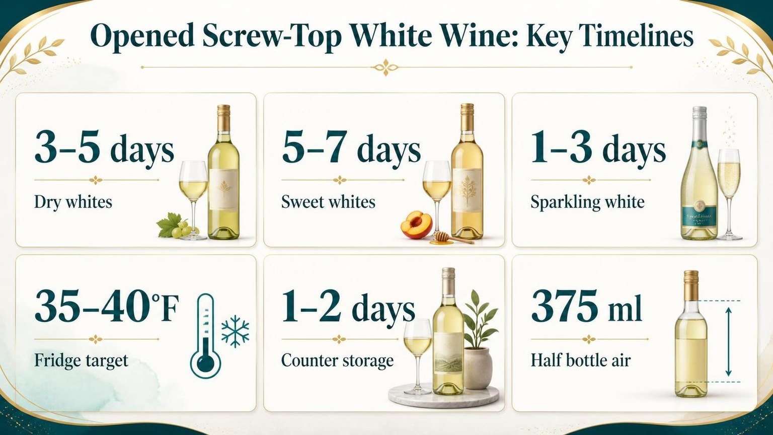 Opened Screw-Top White Wine: Key Timelines — key facts at a glance