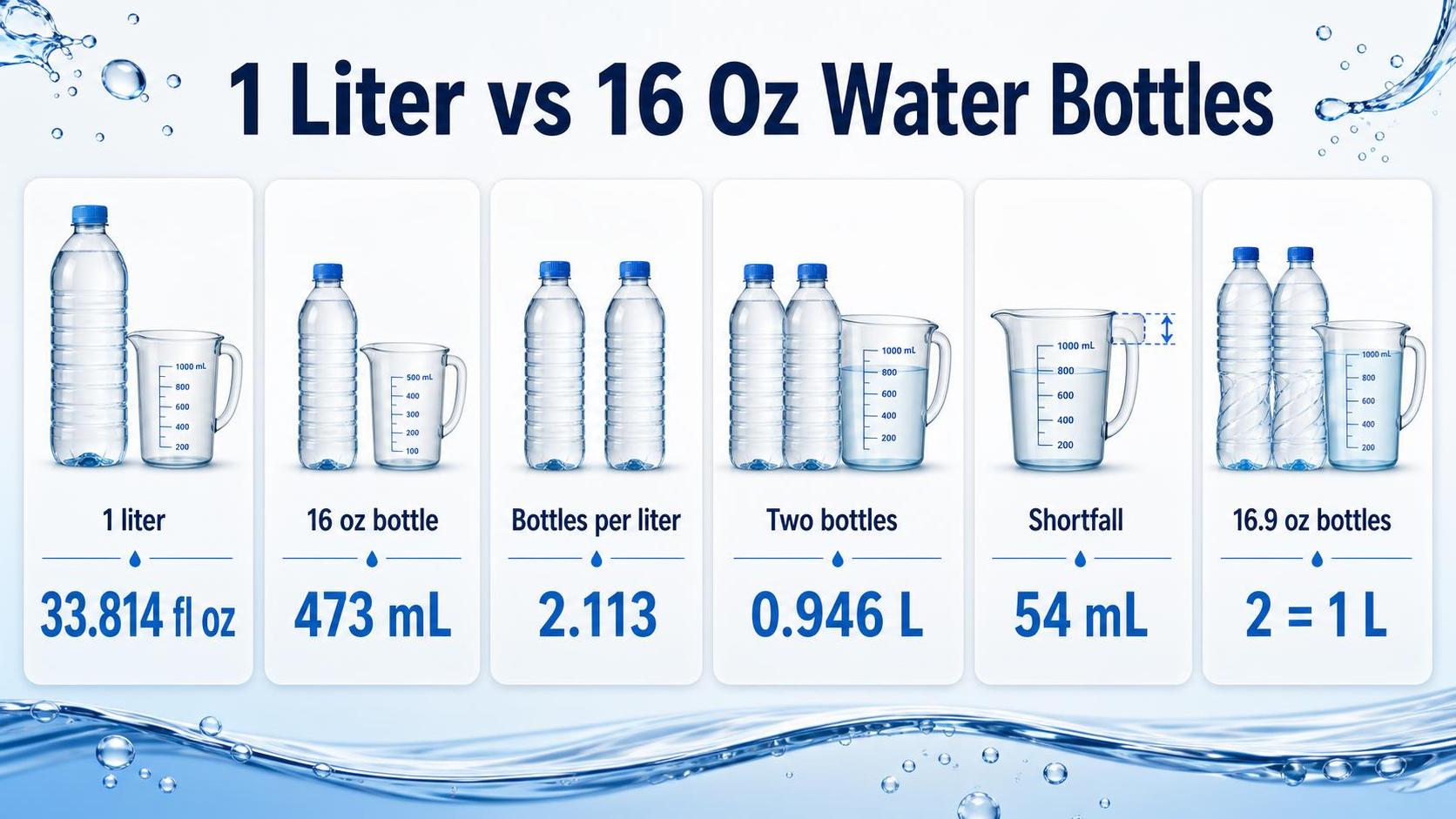 How Many 16 Oz Bottles of Water is a Liter? 1 1 Liter vs 16 Oz Water Bottles — key facts at a glance