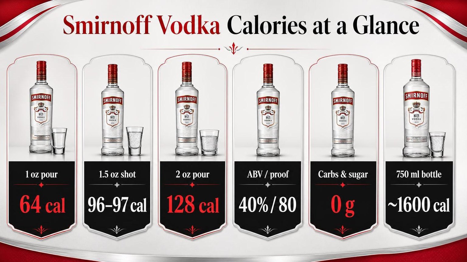 How Many Calories in Smirnoff Vodka? 1 Smirnoff Vodka Calories at a Glance — key facts at a glance