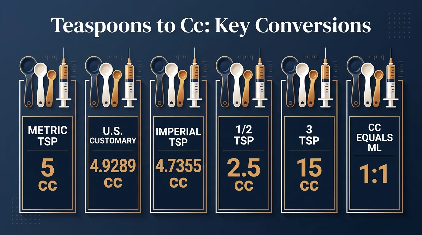 How Many Cc In A Teaspoon? 1 Teaspoons to Cc: Key Conversions — key facts at a glance