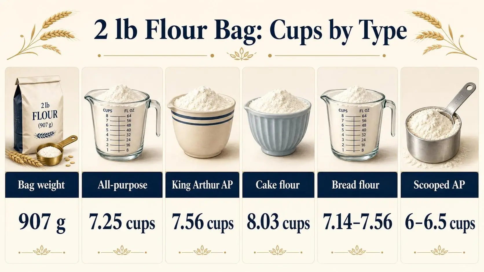How Many Cups Of Flour In A 2 Pound Bag? 1 2 lb Flour Bag: Cups by Type — key facts at a glance
