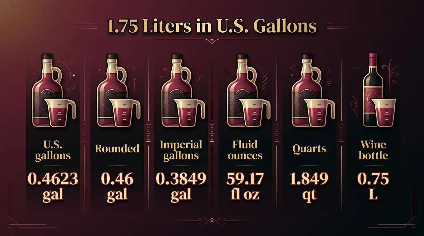 How Many Gallons Is 1.75 Liters? 1 1.75 Liters in U.S. Gallons — key facts at a glance