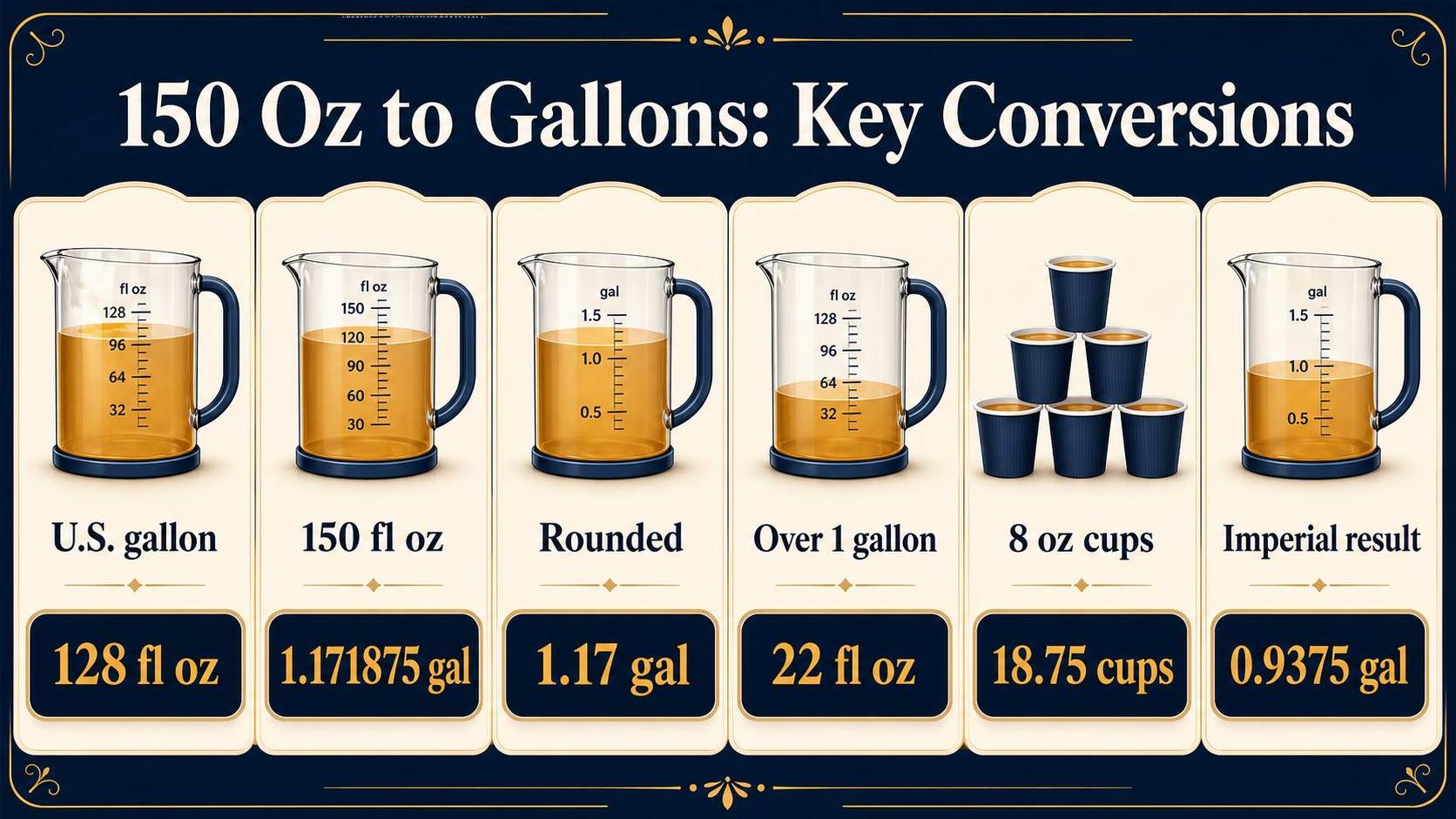How Many Gallons Is 150 Oz? 1 150 Oz to Gallons: Key Conversions — key facts at a glance
