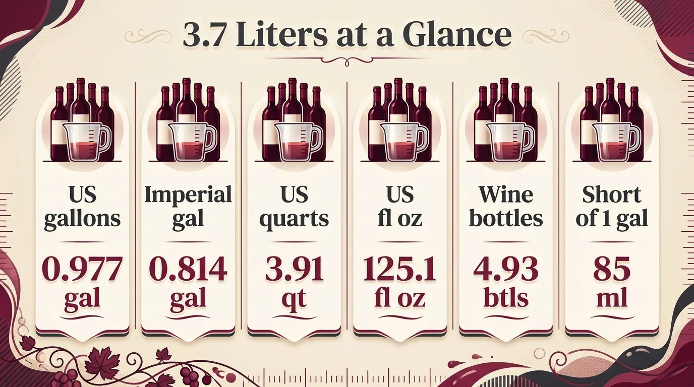 How Many Gallons Is 3.7 Liters? 1 3.7 Liters at a Glance — key facts at a glance