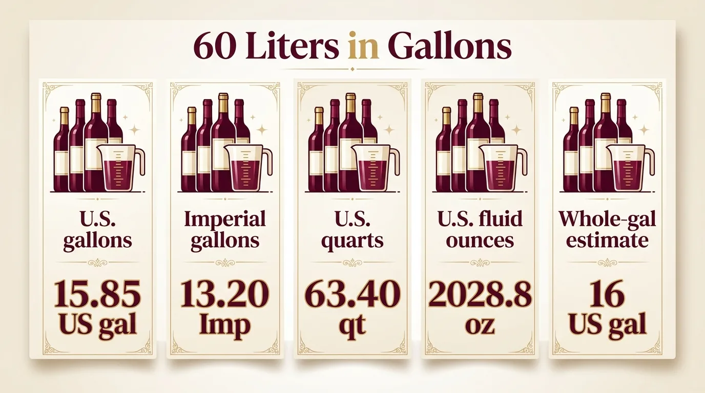 How Many Gallons Is 60 Liters? 1 60 Liters in Gallons — key facts at a glance