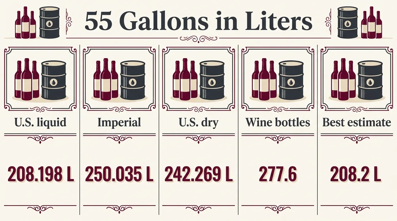 55 Gallons in Liters — key facts at a glance