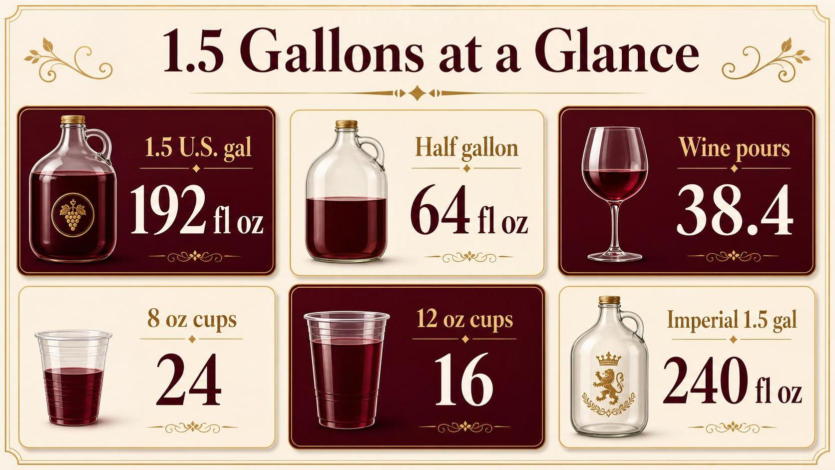How Many Ounces In 1.5 Gallons? 1 1.5 Gallons at a Glance — key facts at a glance