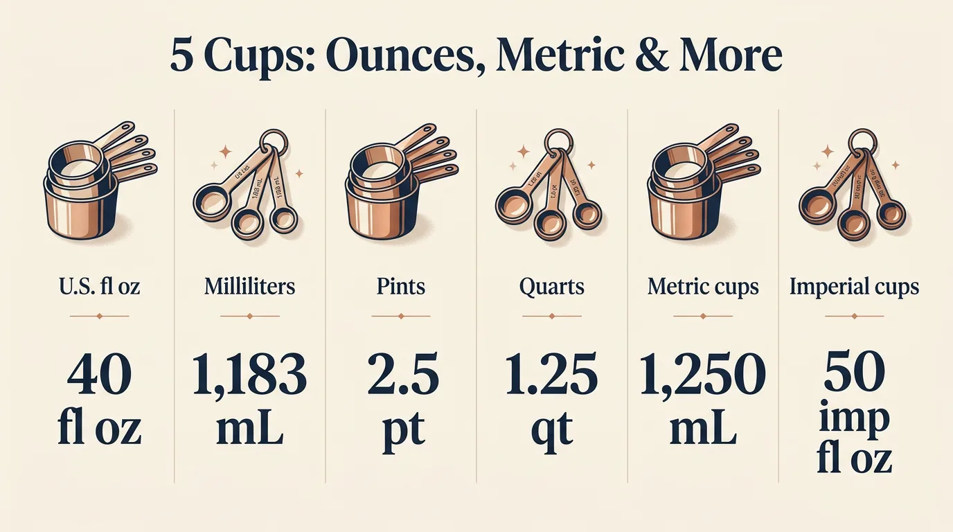 5 Cups: Ounces, Metric & More — key facts at a glance