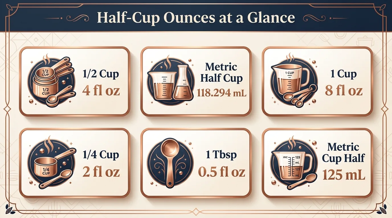 How Many Ounces In Half A Cup? 1 Half-Cup Ounces at a Glance — key facts at a glance
