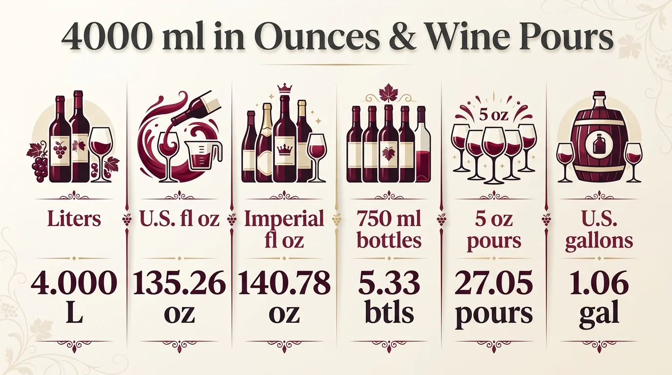 How Many Ounces Is 4000 Ml? 1 4000 ml in Ounces & Wine Pours — key facts at a glance