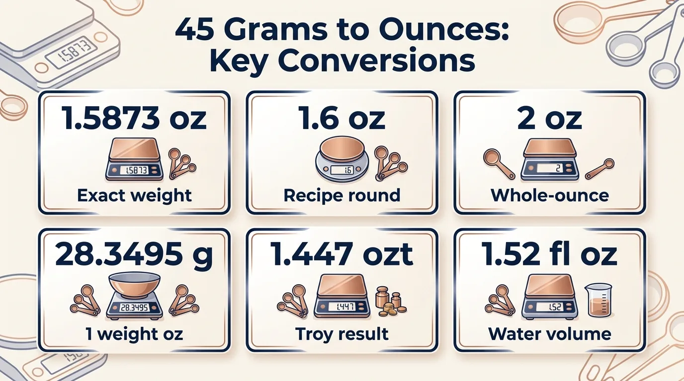 How Many Ounces Is 45 Grams? 1 45 Grams to Ounces: Key Conversions — key facts at a glance