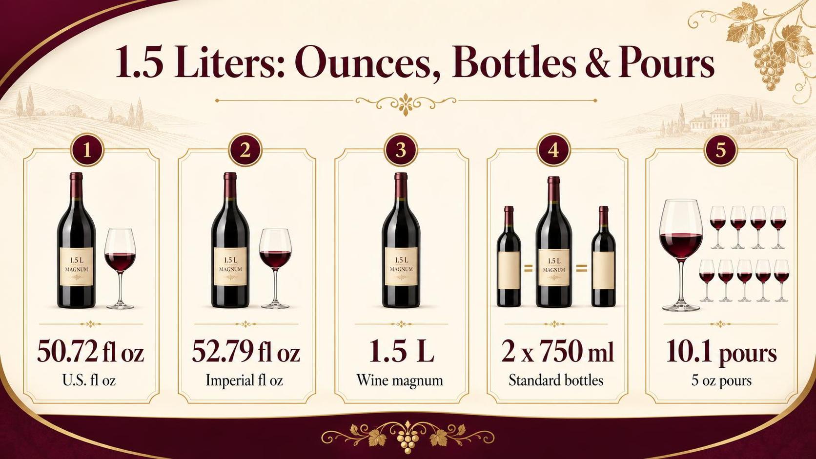 1.5 Liters: Ounces, Bottles & Pours — key facts at a glance