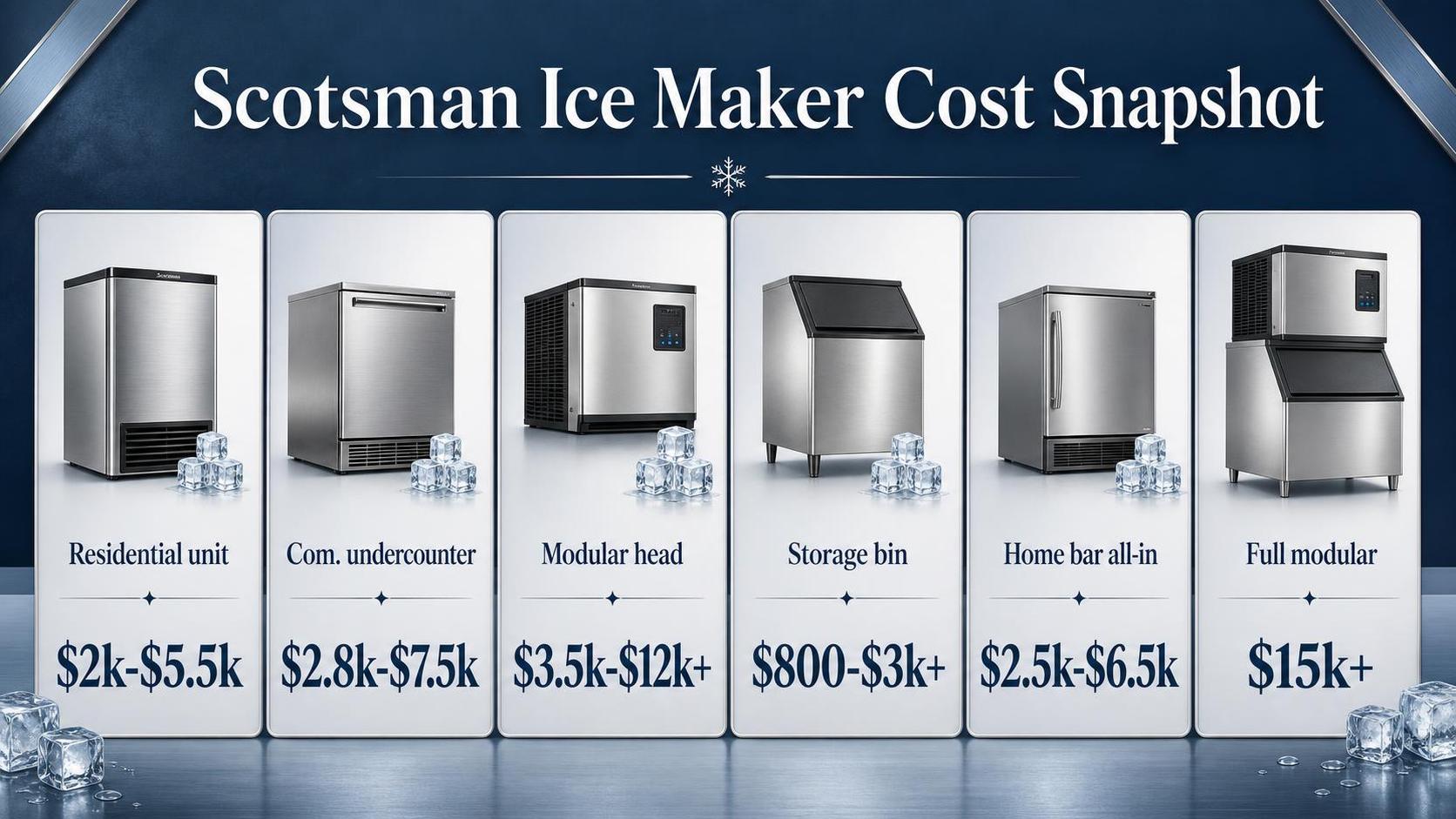 How Much Do Scotsman Ice Makers Cost? 1 Scotsman Ice Maker Cost Snapshot — key facts at a glance