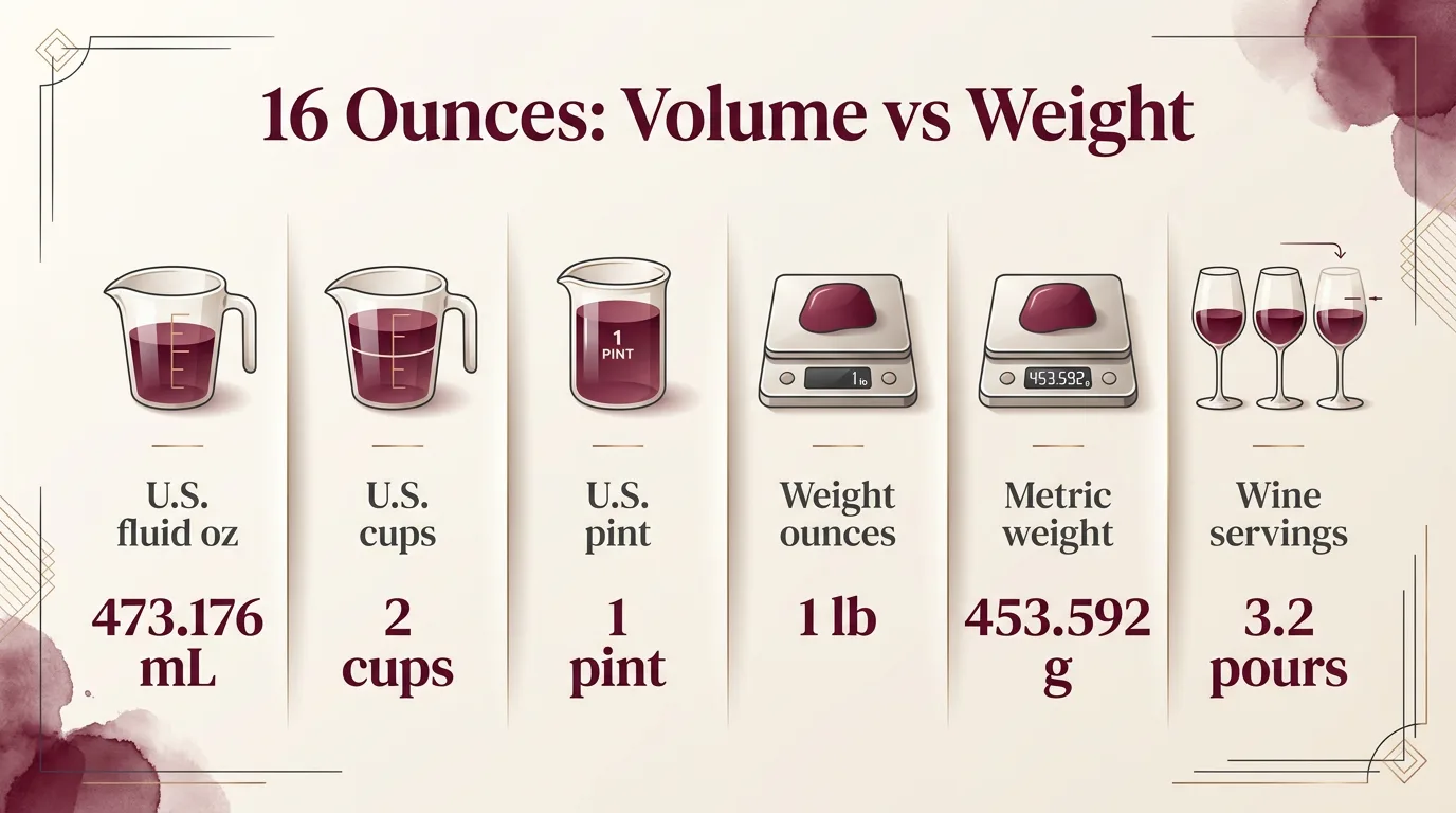 How Much Is 16 Ounces? 1 16 Ounces: Volume vs Weight — key facts at a glance