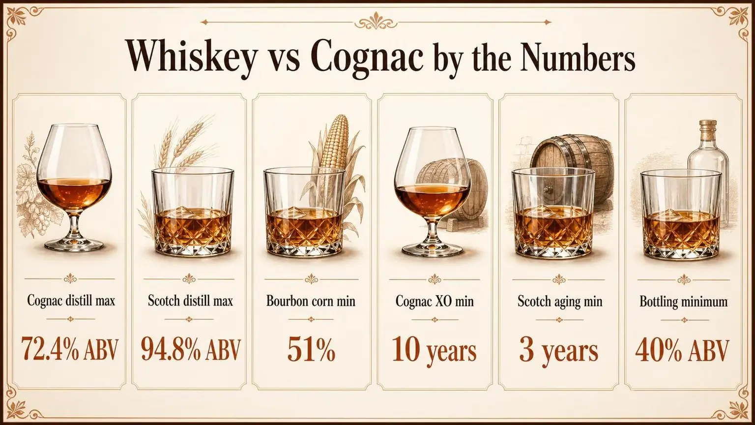 Whiskey vs Cognac by the Numbers — key facts at a glance