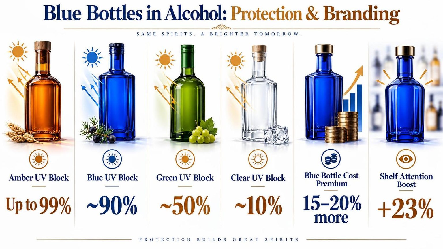 Blue Bottles in Alcohol: Protection & Branding — what the data shows