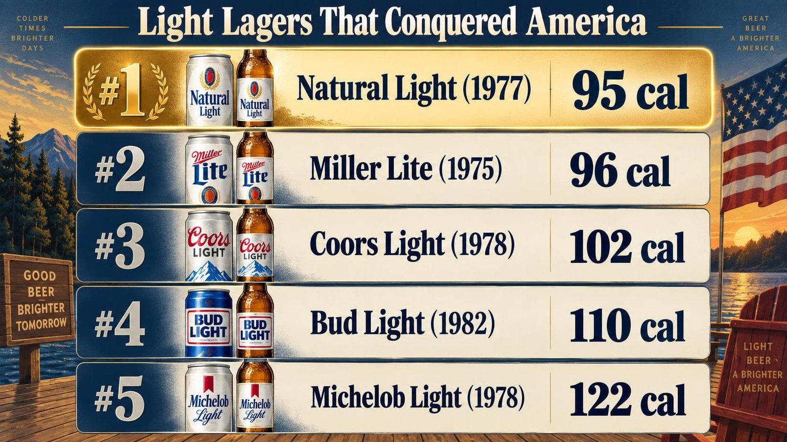 Light Lagers That Conquered America — the numbers side by side