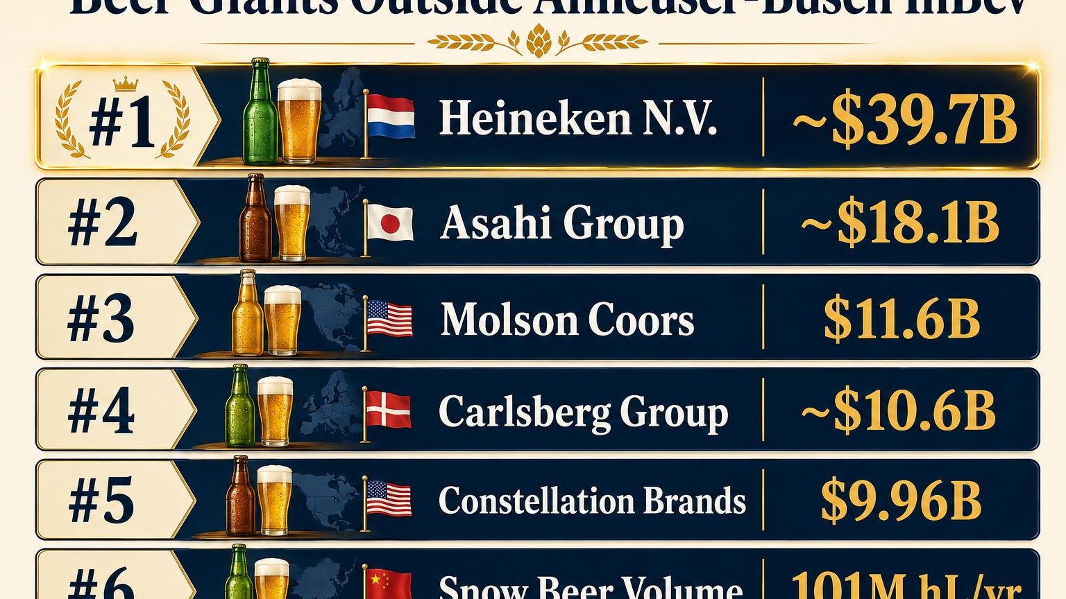 Beers Not Owned by Anheuser-Busch to Try 1 Beer Giants Outside Anheuser-Busch InBev — key facts at a glance