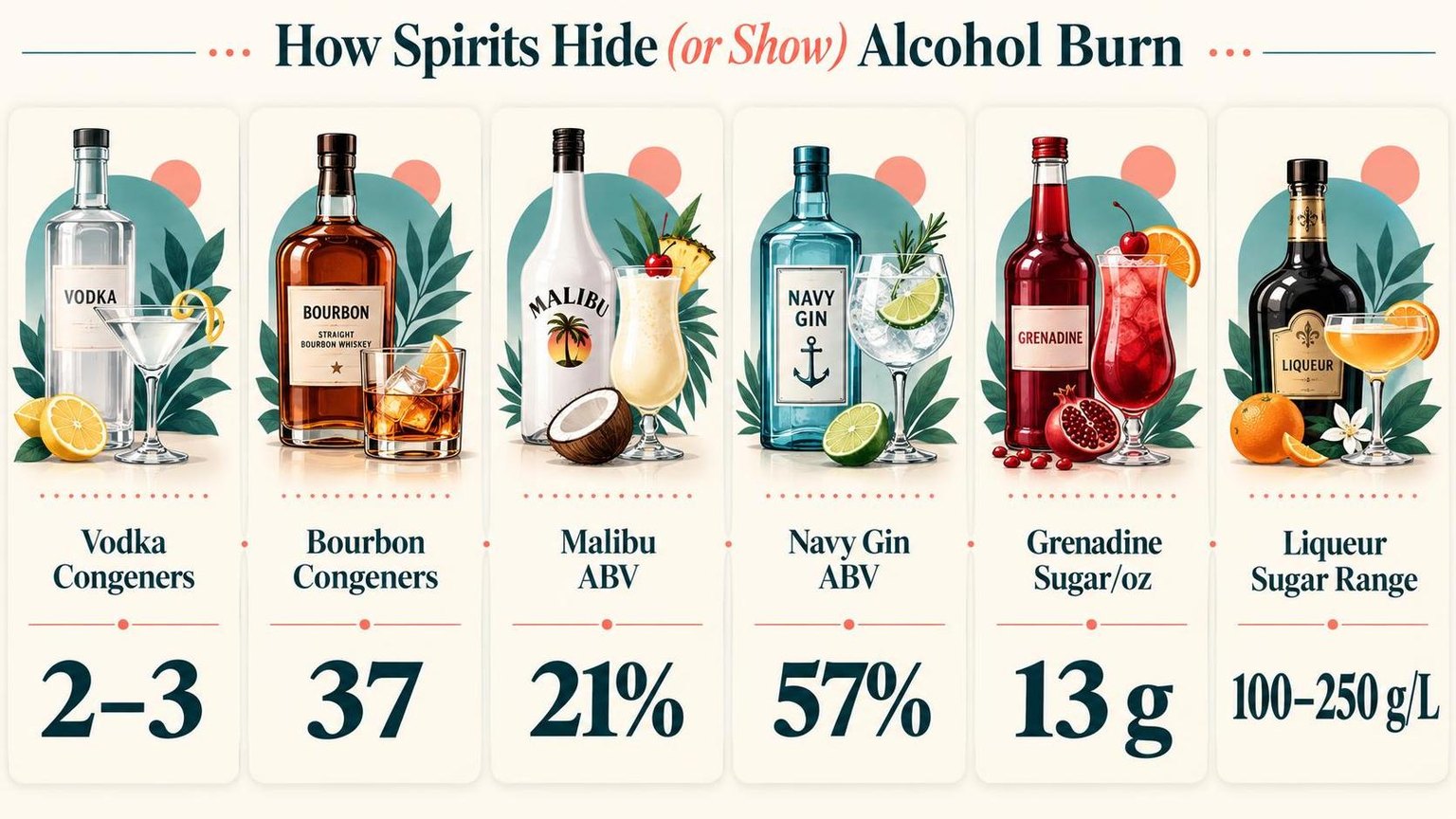 How Spirits Hide (or Show) Alcohol Burn — a visual summary of the figures