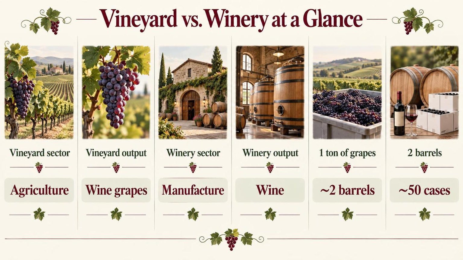 Difference Between Winery and Vineyard 1 Vineyard vs. Winery at a Glance — figures worth remembering