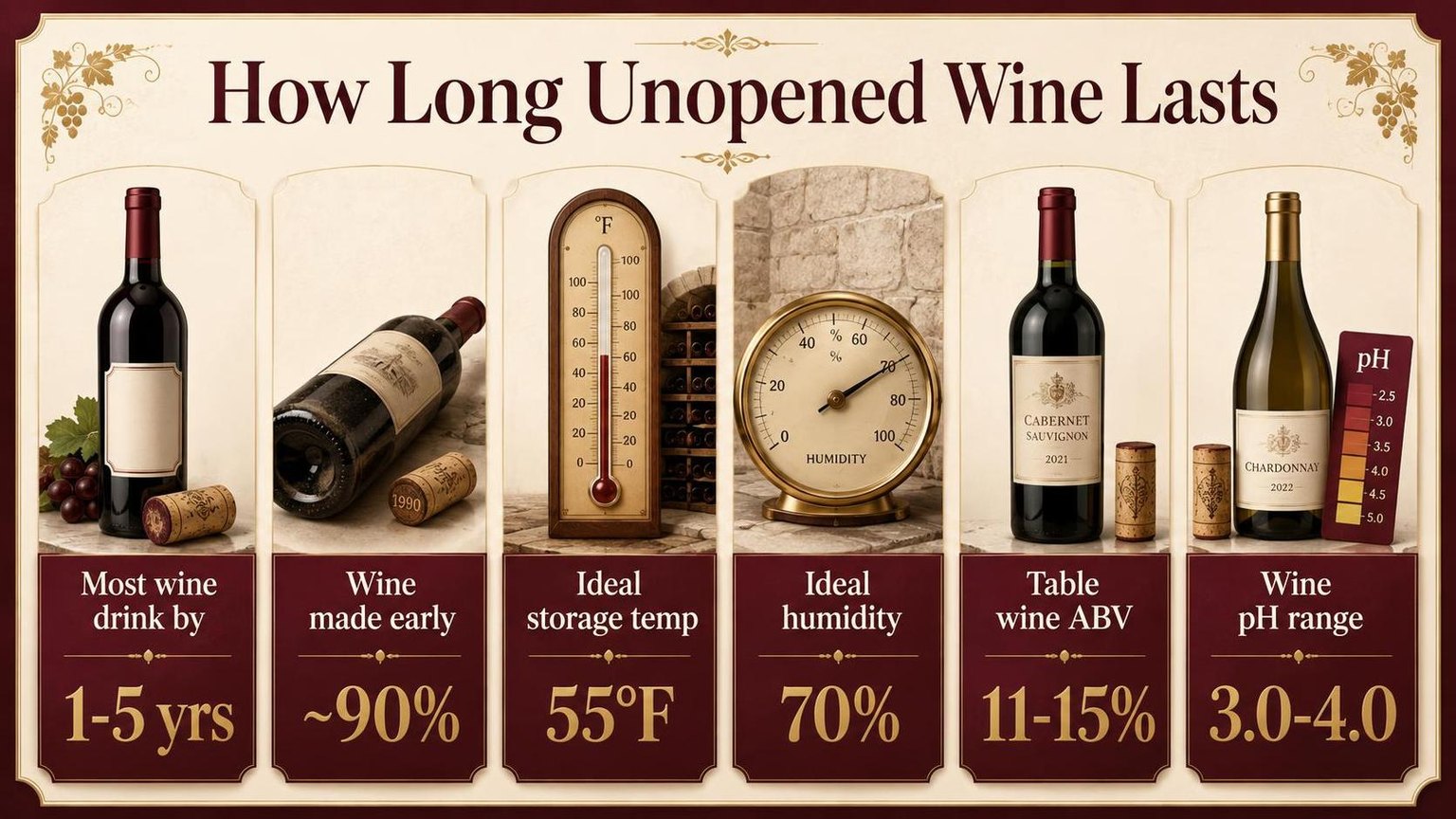 How Long Unopened Wine Lasts — key facts at a glance