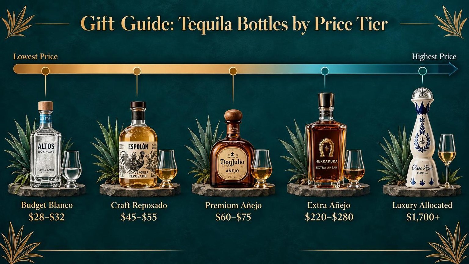 Gift Guide: Tequila Bottles by Price Tier — a visual summary of the figures