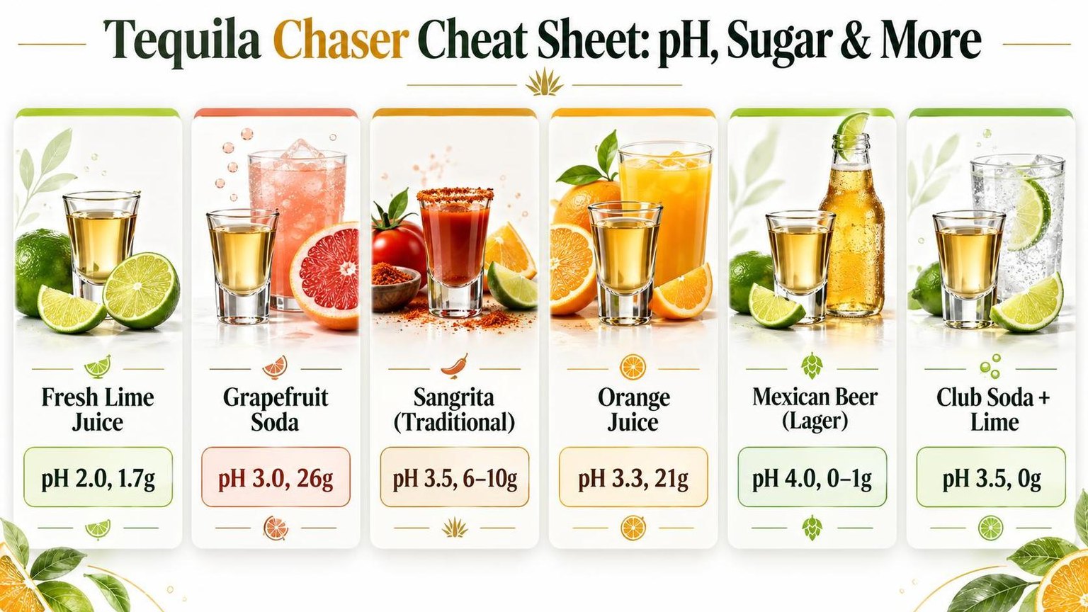 Tequila Chaser Cheat Sheet: pH, Sugar & More — key facts at a glance