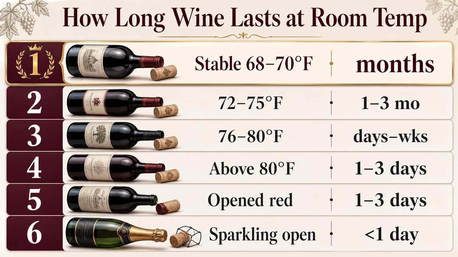 How Long Wine Lasts at Room Temp — the main points in one view