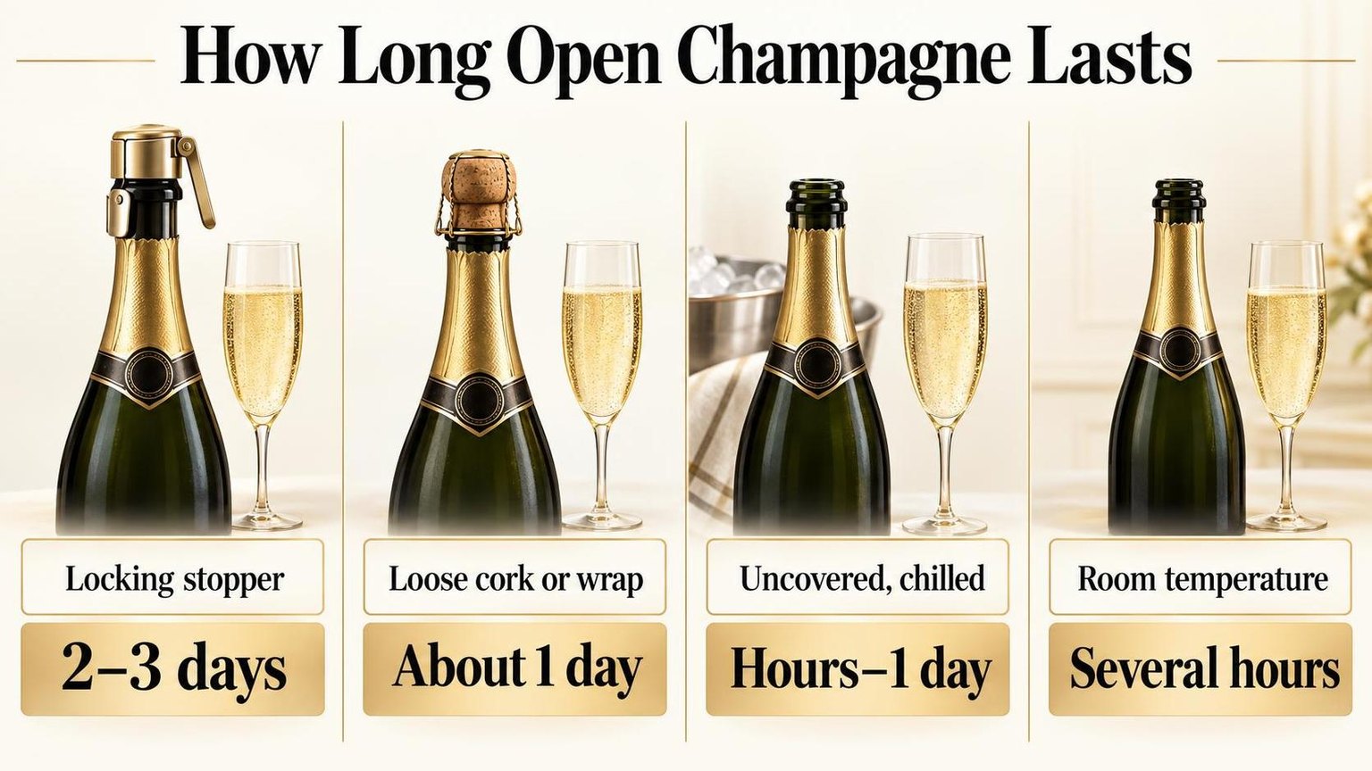 How Long Open Champagne Lasts — a visual summary of the figures