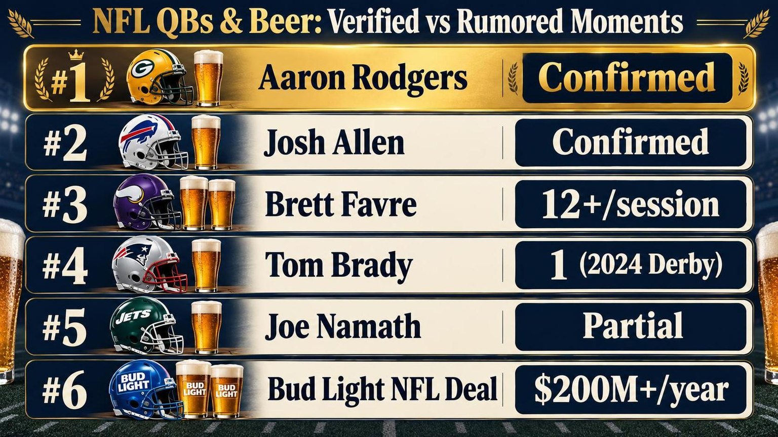 NFL QBs & Beer: Verified vs Rumored Moments — figures worth remembering