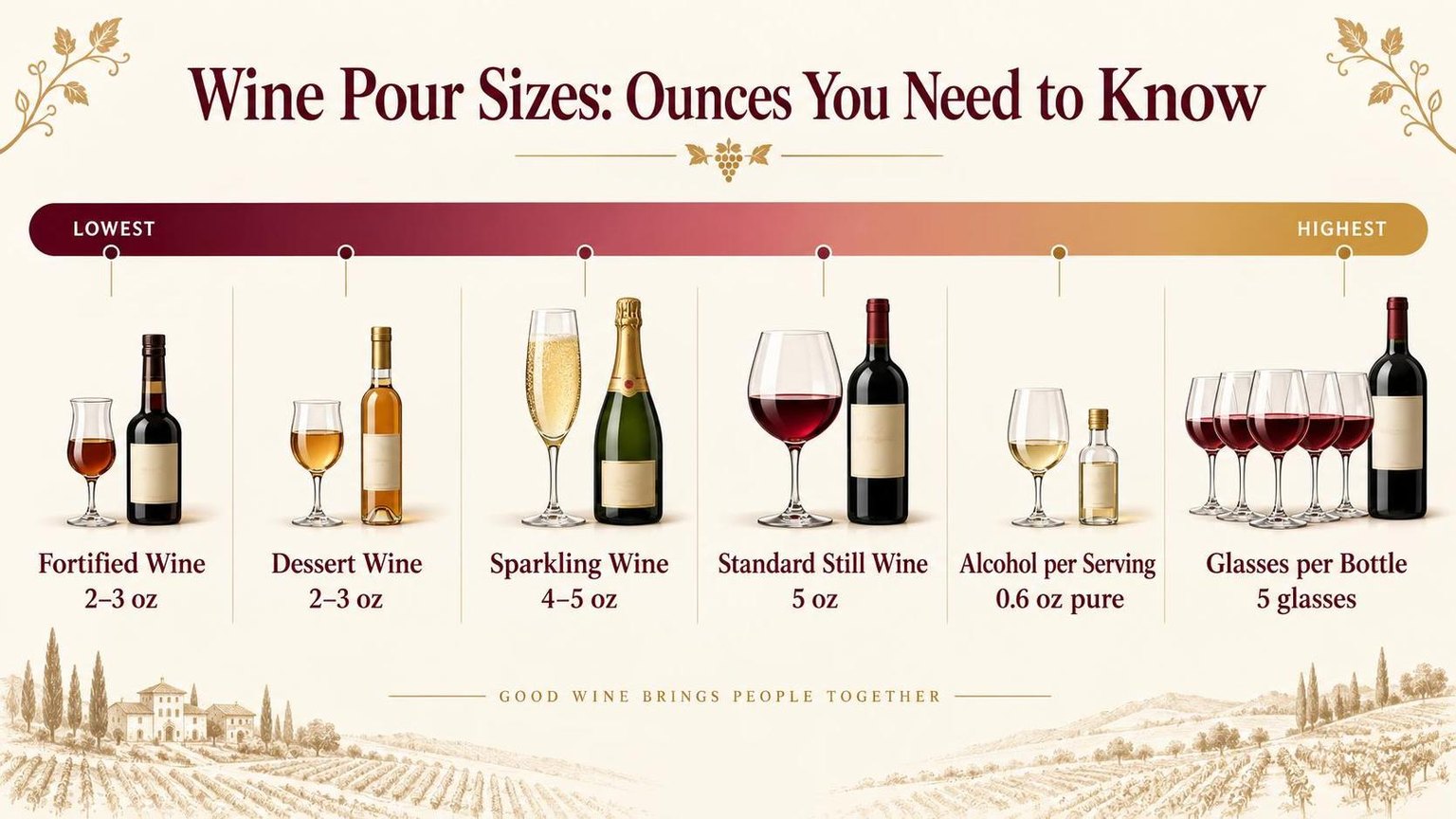 How Many Ounces in a Wine Pour? 1 Wine Pour Sizes: Ounces You Need to Know — the numbers side by side