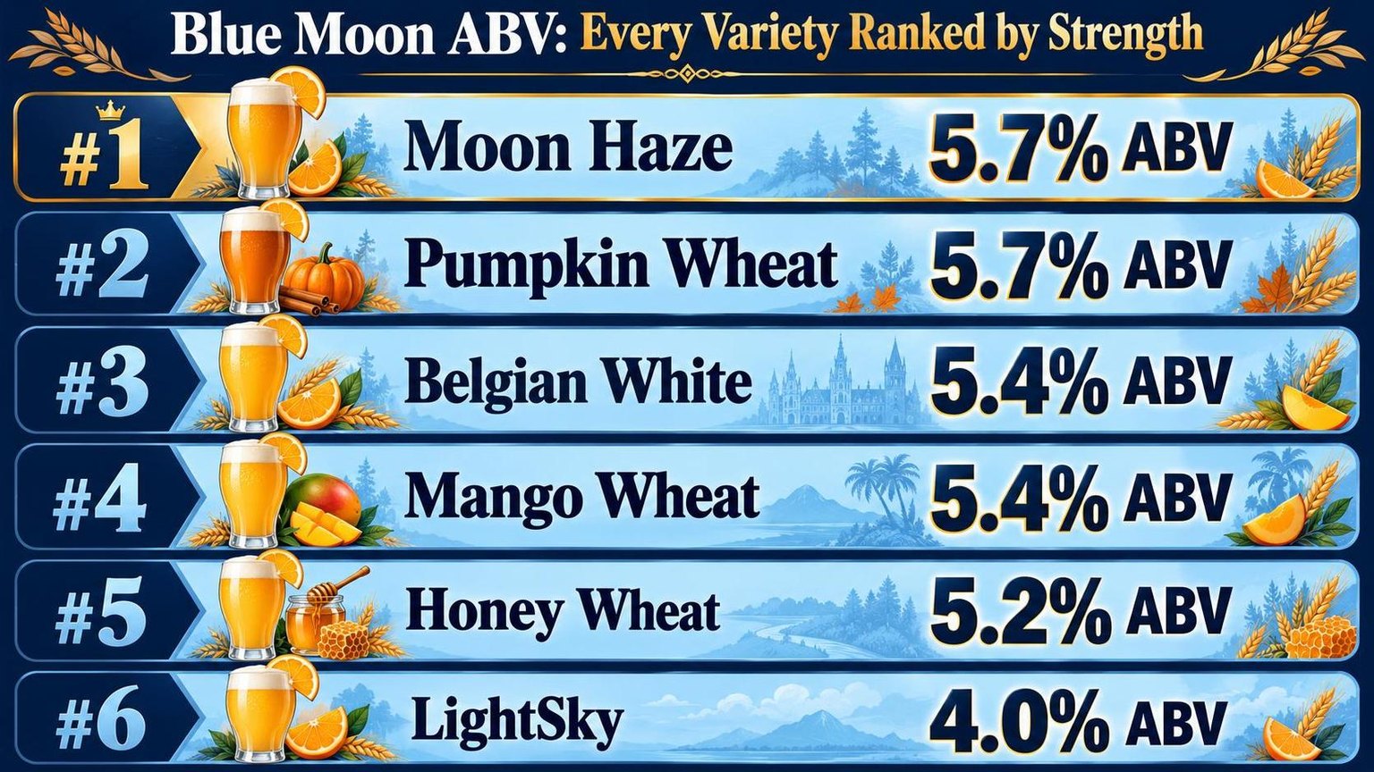 Blue Moon ABV: Every Variety Ranked by Strength — key facts at a glance
