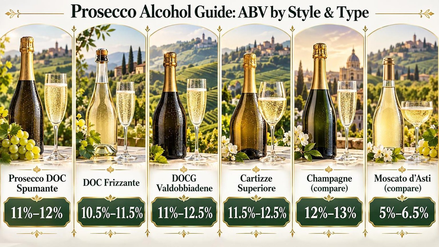 Prosecco Alcohol Guide: ABV by Style & Type — key facts at a glance