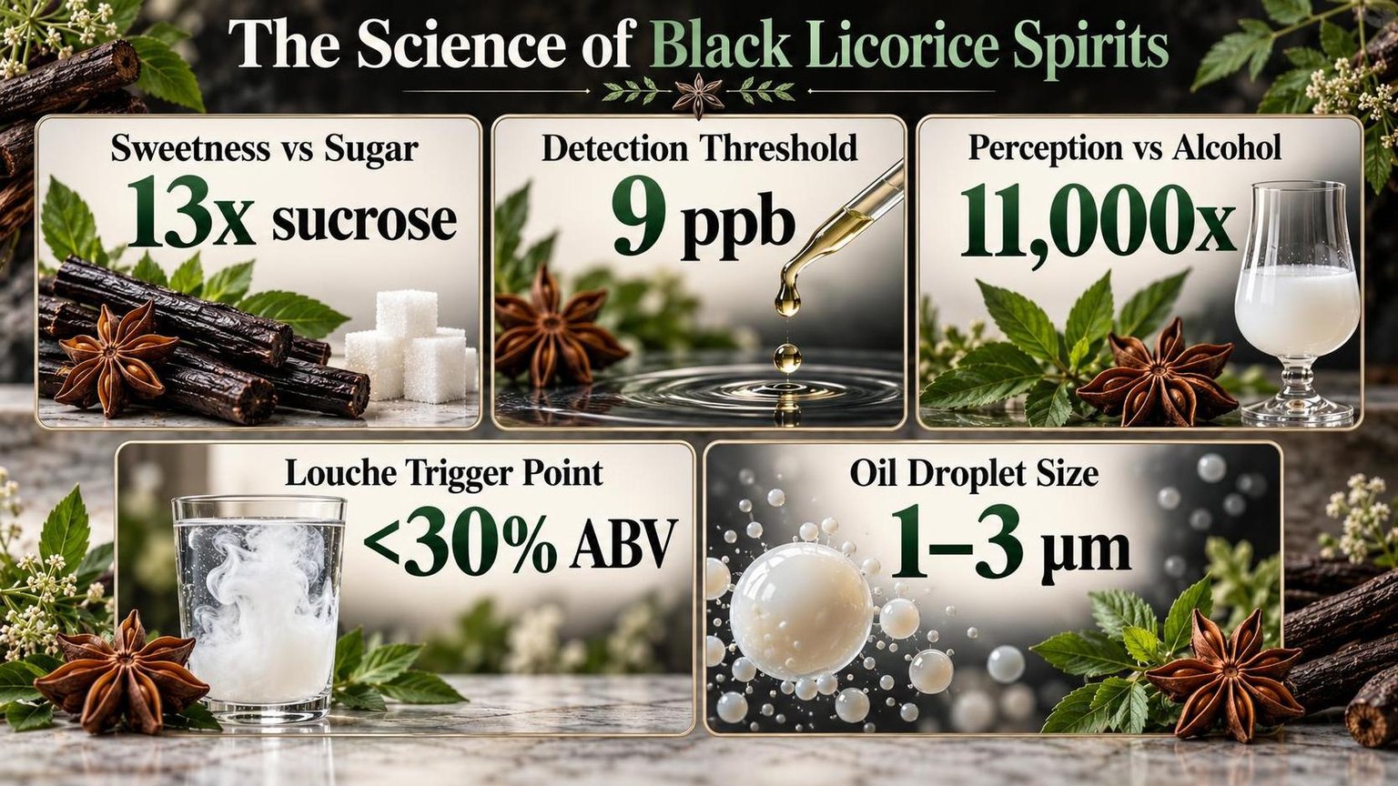 The Science of Black Licorice Spirits — a visual summary of the figures