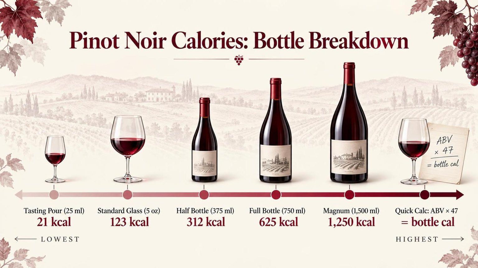 Pinot Noir Calories: Bottle Breakdown — a visual summary of the figures
